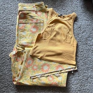 Zara Yellow Floral Wide-Leg Marine Jeans